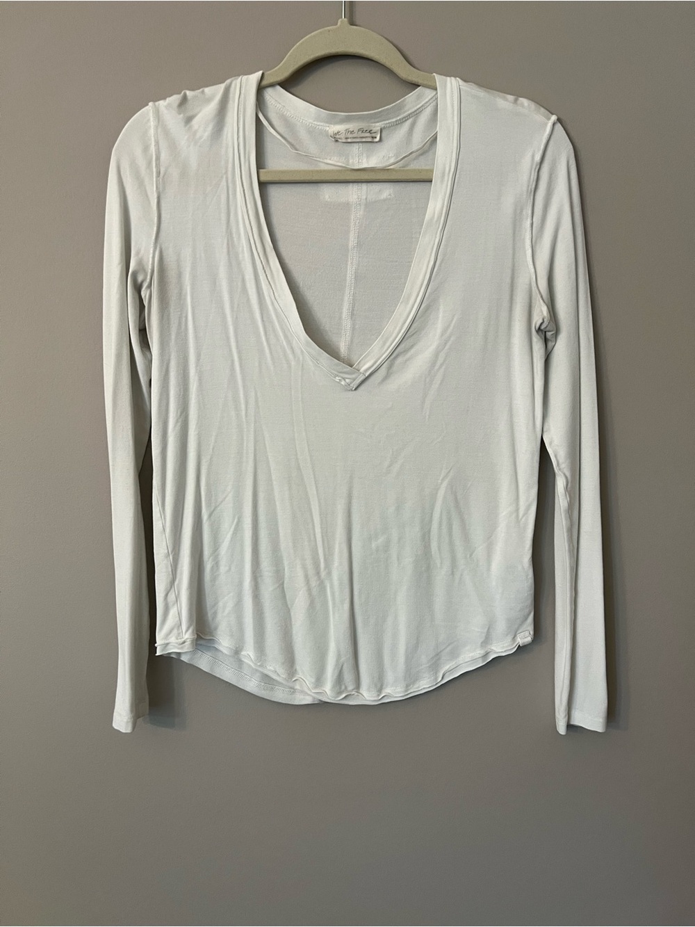 We The Free White Deep V-Neck Long Sleeve Tee